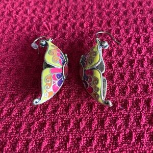 🎄$3 bundled EUC Butterflies Cloisonné Gold Tone Earrings